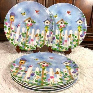 NWOT Set of 6 Vintage Birdhouses Melamine Dishes